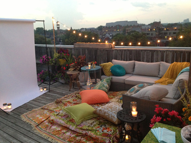DIY outdoor movie night, rooftop, summer