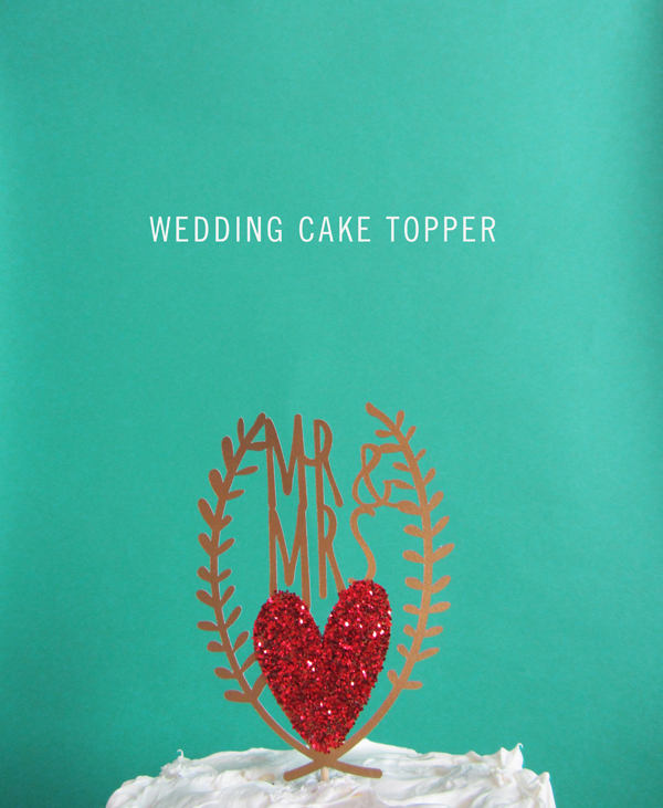 Wedding Cake Topper heart glitter