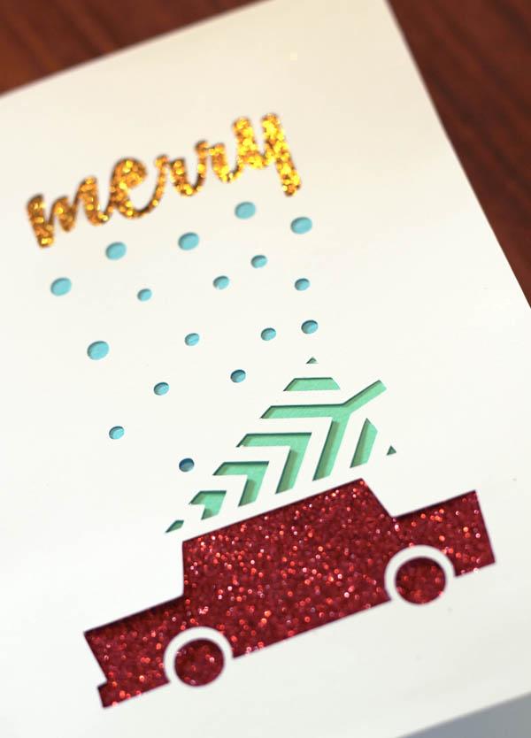Handmade glitter paper cut out christmas card using Cricut / The Sweet Escape