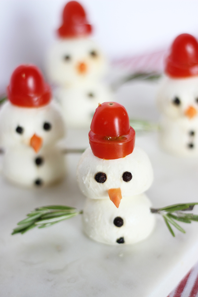 christmas, holiday, appetizer, snowman, caprese