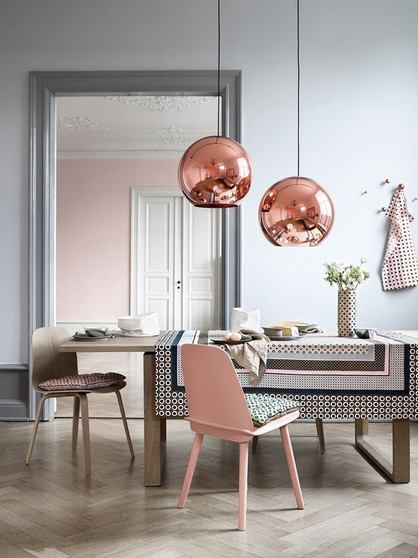 Blush Pink Home Decor Trend / The Sweet Escape #copper #dining #pendant 