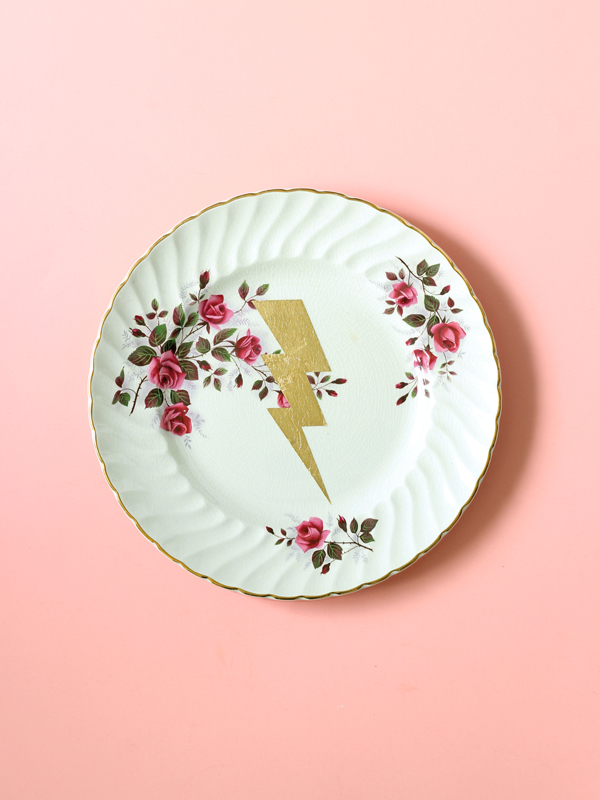 Lightening Bolt repurposed vintage plate gold leaf design by The Sweet Escape