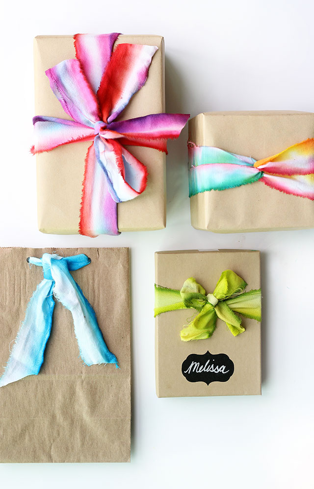 DIY Dip Dye Ribbon, ribbon, diy, tie dye, gift wrap, gifts