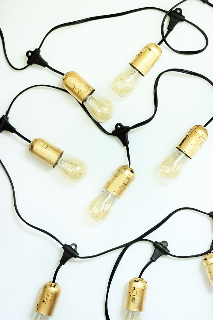 DIY Vintage Looking Gold String lights by The Sweet Escape