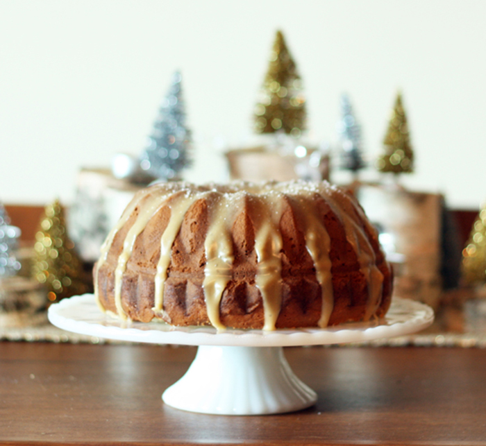 Eggnog Cake with Salted Caramel Glaze Recipe by The Sweet Escape
