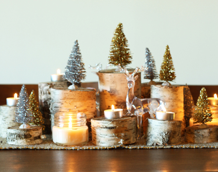 Holiday centerpiece with natural birch elements by The Sweet Escape