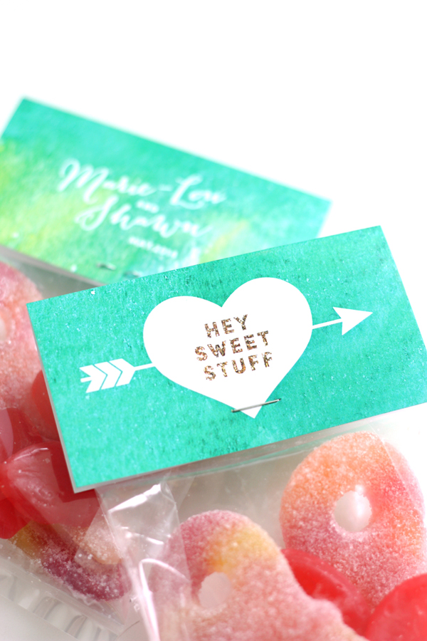 Emerald Green Watercolour theme wedding design: Hot Stuff Candy Bags / The Sweet Escape