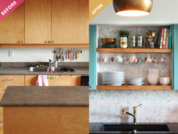 Before & After Kitchen Makeover: How to make opening shelving / The Sweet Escape