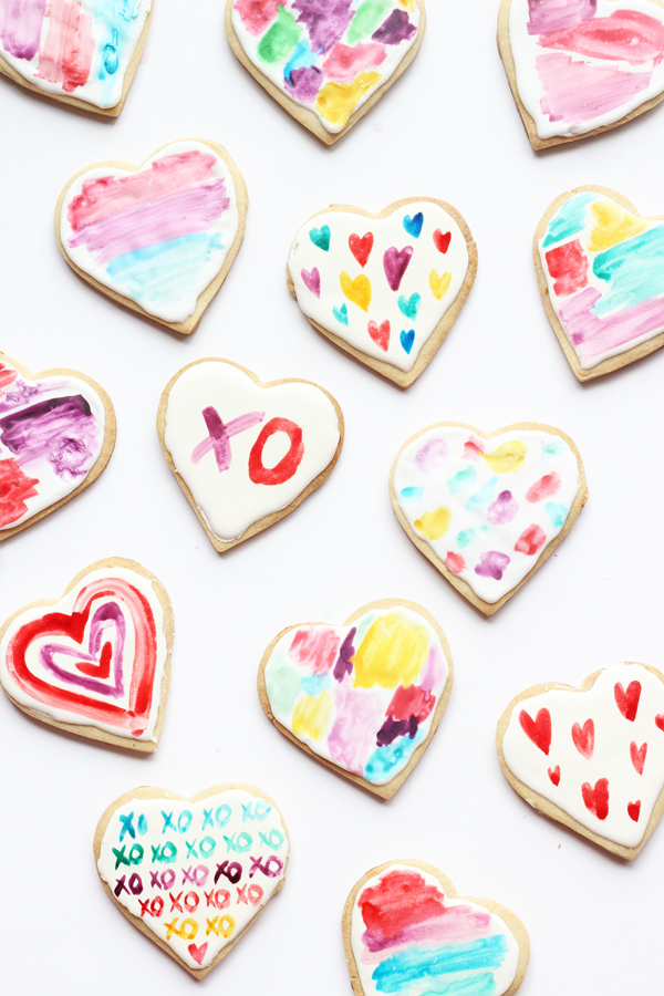 watercolor cookies, watercolor food, food as art, edible art, valentine gift ideas, valentine cookies, heart cookies, cookies, painting food