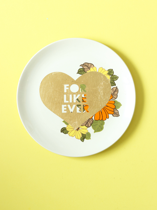 FOR LIKE EVER HEART repurposed vintage plate gold leaf design by The Sweet Escape