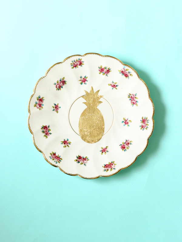 Pineapple repurposed vintage plate gold leaf design by The Sweet Escape