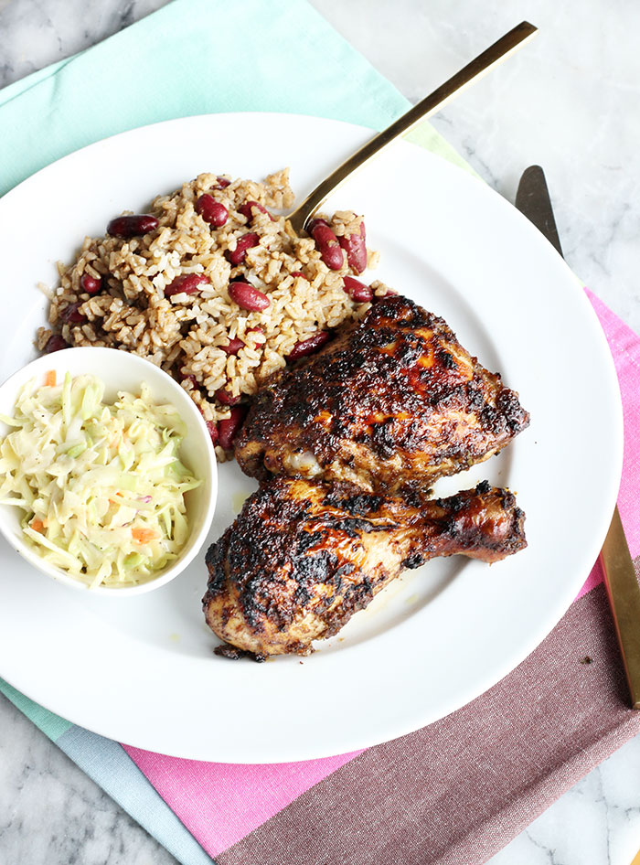 Jamaican Jerk Chicken with Rice n Peas and Coleslaw by The Sweet Escape