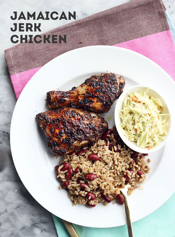 Jamaican Jerk Chicken with Rice n Peas and Coleslaw by The Sweet Escape