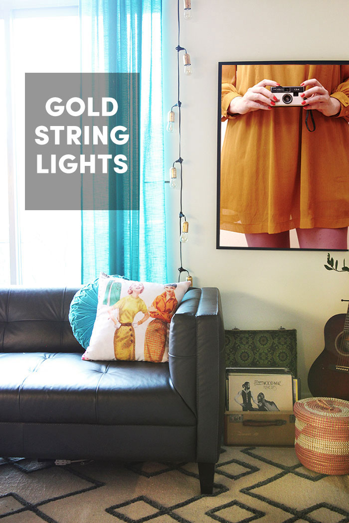 DIY Vintage Looking Gold String lights by The Sweet Escape