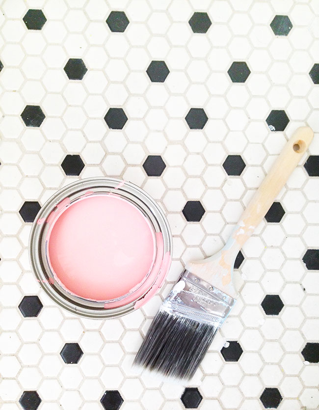 Sweet Escape Studio Bathroom Makeover Hex Tile Floor Pink Paint