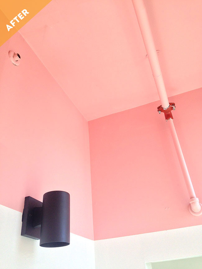 Sweet Escape Studio Bathroom Makeover Pink Colour Block Ceiling