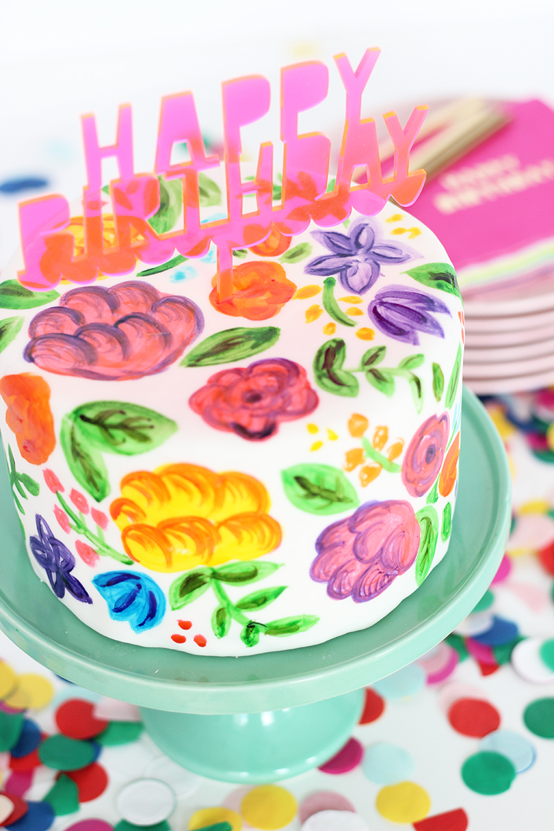Hand Painted Fondant Round Birthday Cake by The Sweet Escape