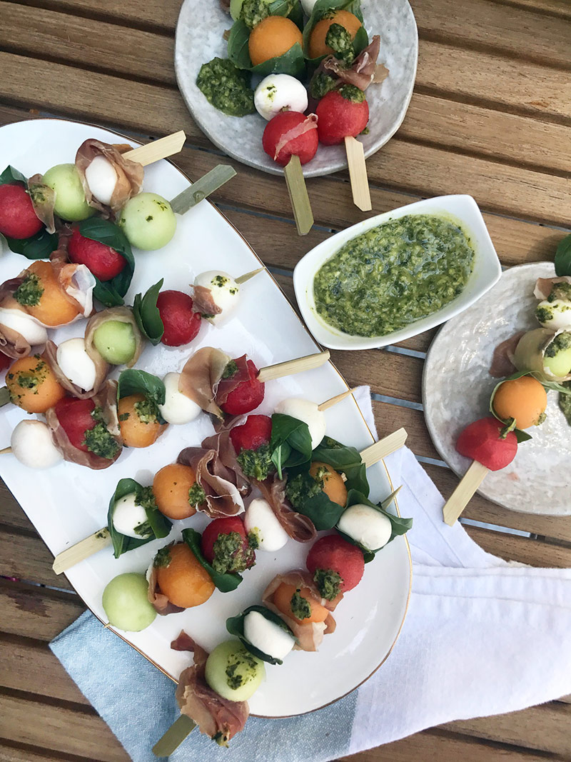 Melon Caprese Skewer no cook summer recipe by The Sweet Escape